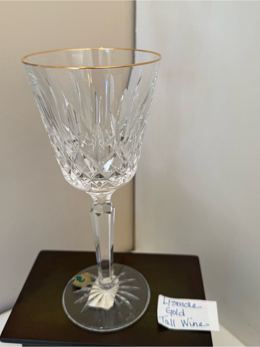 Waterford Golden Lismore Tall Wine Glass Gold Rim Cut Crystal Single